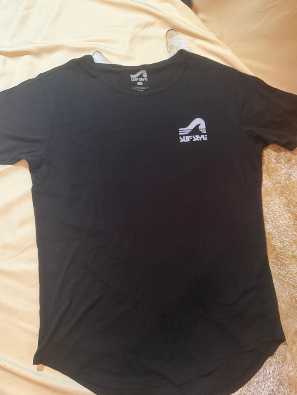 surf style Black Short Sleeve Tee with White Logo